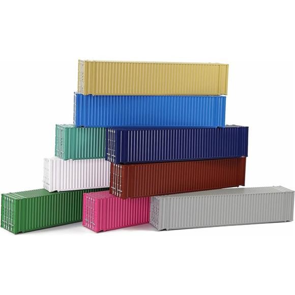 9pcs Different Colored HO Scale 1:87 45ft Blank Shipping Container 45' Cargo Box - Picture 1 of 7